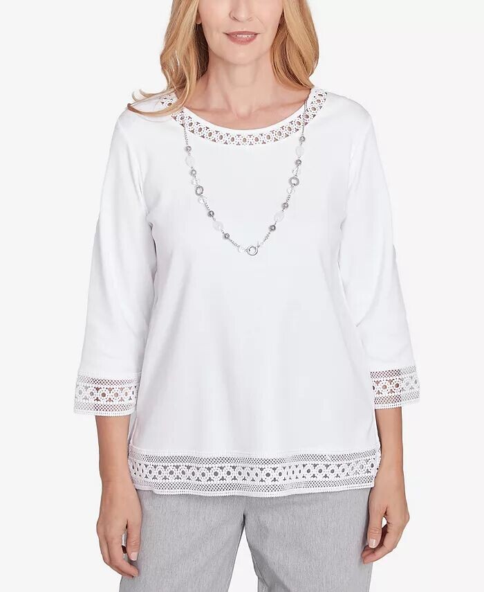 Petite Dress Code однотонный топ с кружевной отделкой и ожерельем Alfred Dunner, белый
Petite Dress Code однотонный топ с кружевной отделкой и ожерельем Alfred Dunner, белый