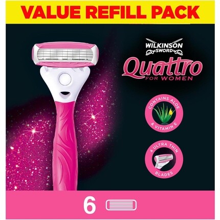 Сменные лезвия для бритвы Quattro для женщин Smooth Glide, 6 шт., Wilkinson Sword
Сменные лезвия для бритвы Quattro для женщин Smooth Glide, 6 шт., Wilkinson Sword