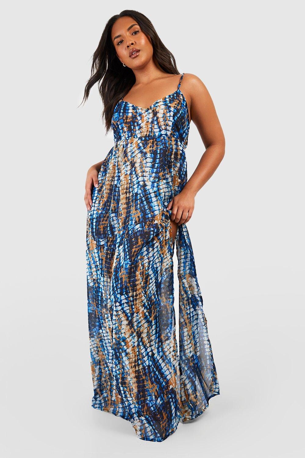 Пляжное платье макси tie dye plus Boohoo, синий
Пляжное платье макси tie dye plus Boohoo, синий