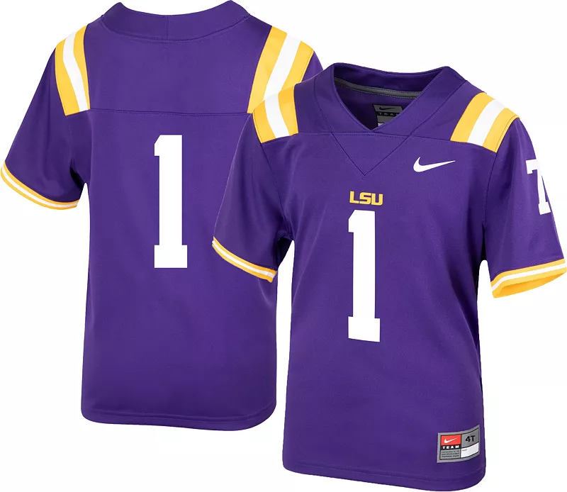 Футбольная майка Nike Toddler LSU Tigers #1 фиолетового цвета «Неприкасаемые»
Футбольная майка Nike Toddler LSU Tigers #1 фиолетового цвета «Неприкасаемые»