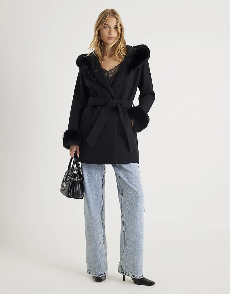 Пальто River Island с капюшоном и отделкой из искусственного меха, черное
Пальто River Island с капюшоном и отделкой из искусственного меха, черное
