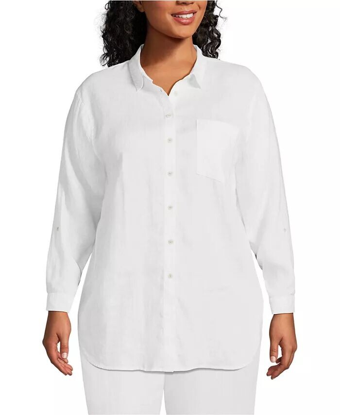 Большой размер льняной свободный топ-туника с закатанными рукавами Lands' End, белый
Большой размер льняной свободный топ-туника с закатанными рукавами Lands' End, белый