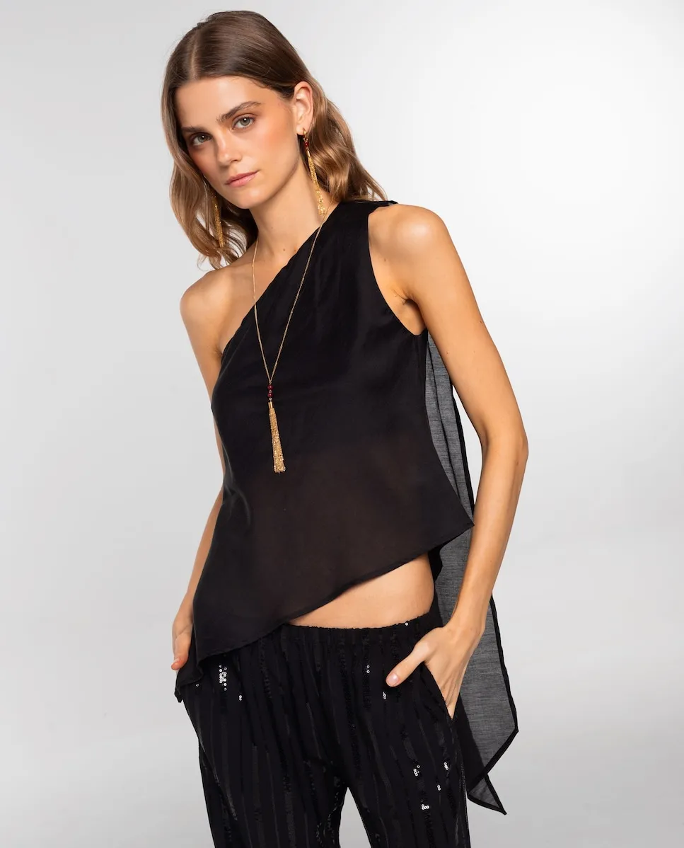 Асимметричный топ для женщин с платком на вырезе The-Are, черный
Асимметричный топ для женщин с платком на вырезе The-Are, черный