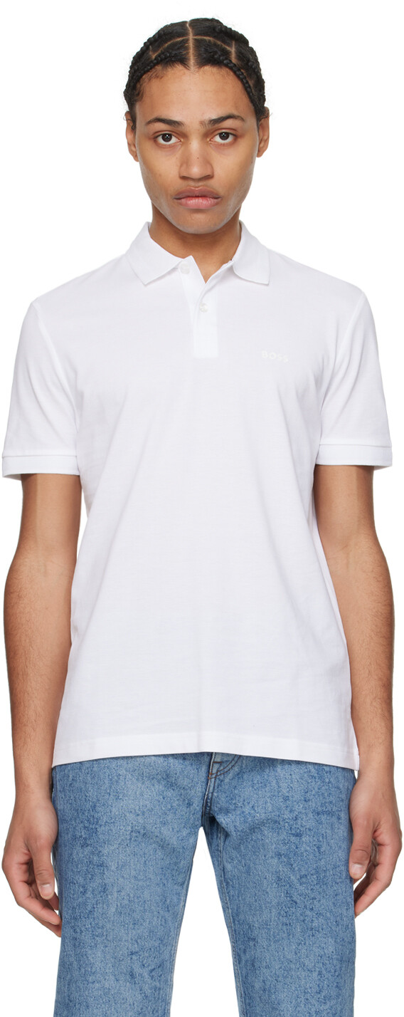 Белая футболка-поло с воротником-стойкой Boss 
Белая футболка-поло с воротником-стойкой Boss