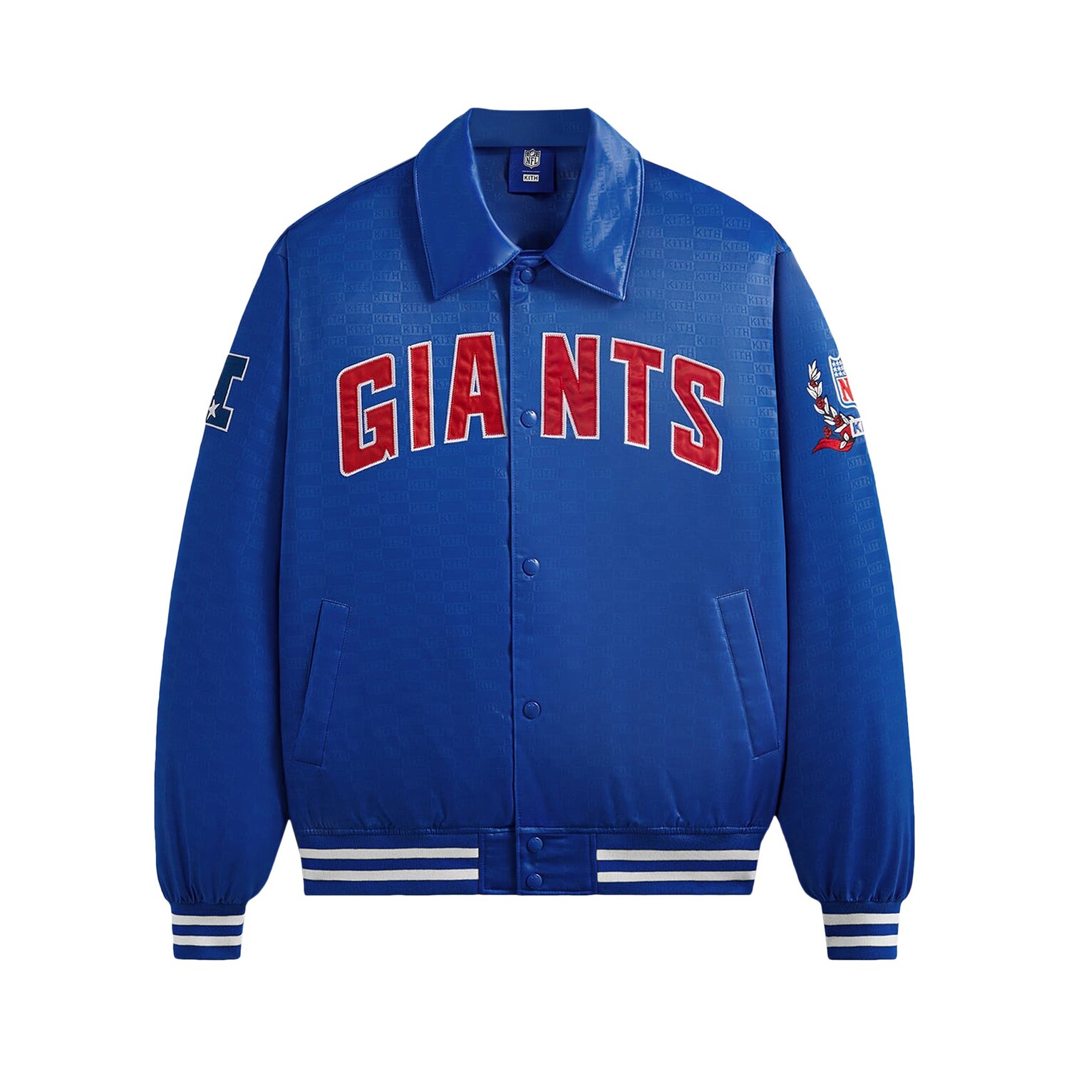 Kith For The NFL: атласный бомбер Giants Current
Kith For The NFL: атласный бомбер Giants Current
