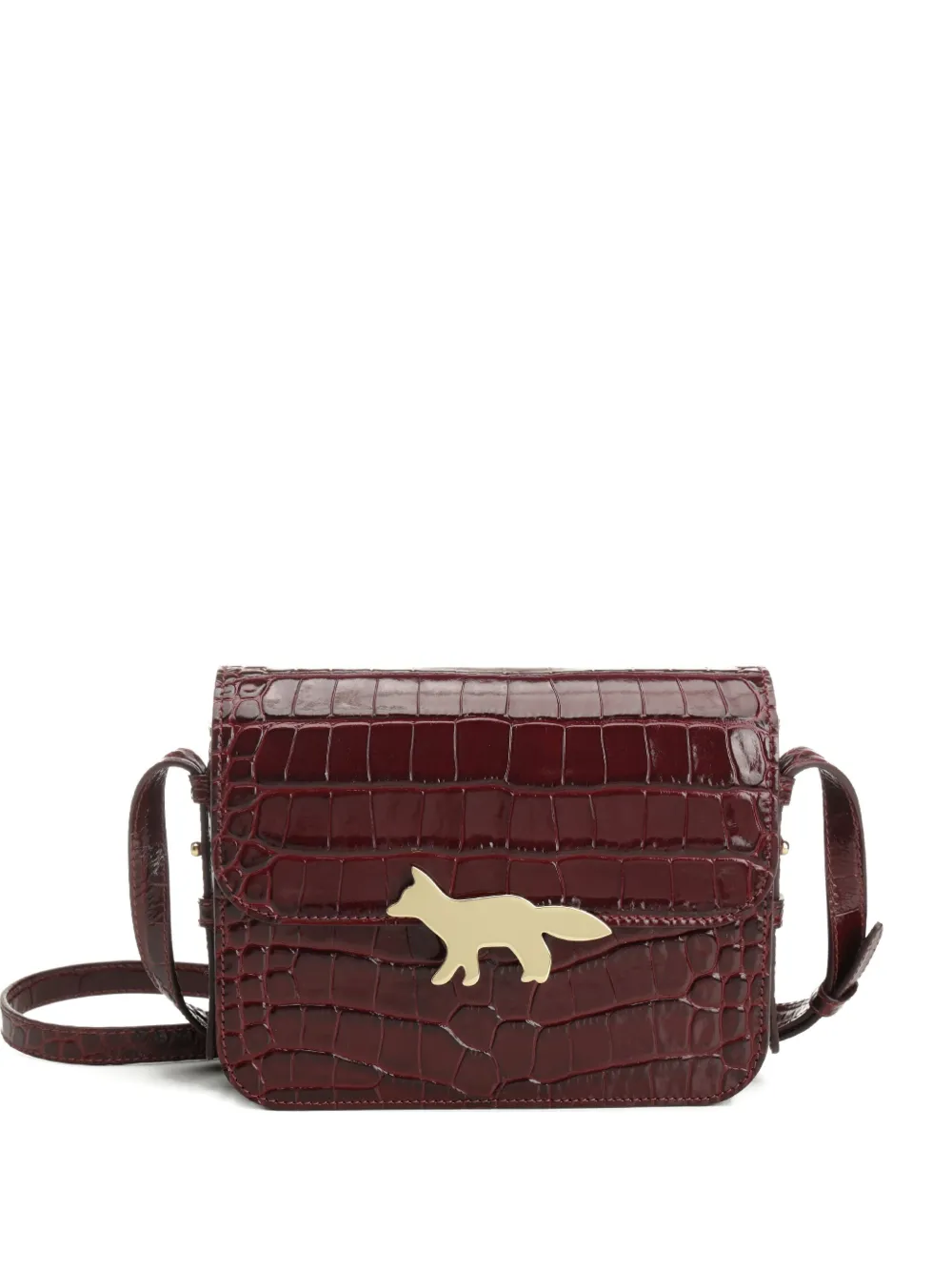 Сумка на плечо с эффектом крокодиловой кожи и фирменной табличкой-логотипом Maison Kitsuné, коричневый 
Сумка на плечо с эффектом крокодиловой кожи и фирменной табличкой-логотипом Maison Kitsuné, коричневый