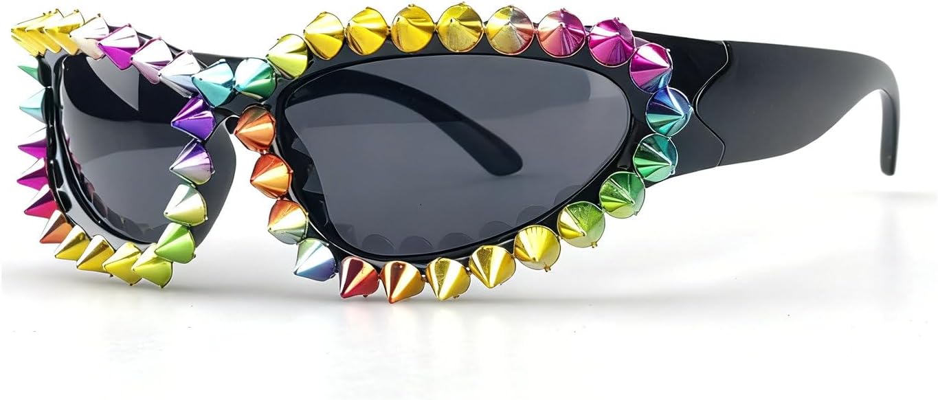 Laureles Футуристические солнцезащитные очки-обтекатели для женщин в стиле панк Y2k с шипами и разноцветными заклепками Солнцезащитные очки для мужчин в стиле косплей, C1
Laureles Футуристические солнцезащитные очки-обтекатели для женщин в стиле панк Y2k с шипами и разноцветными заклепками Солнцезащитные очки для мужчин в стиле косплей, C1