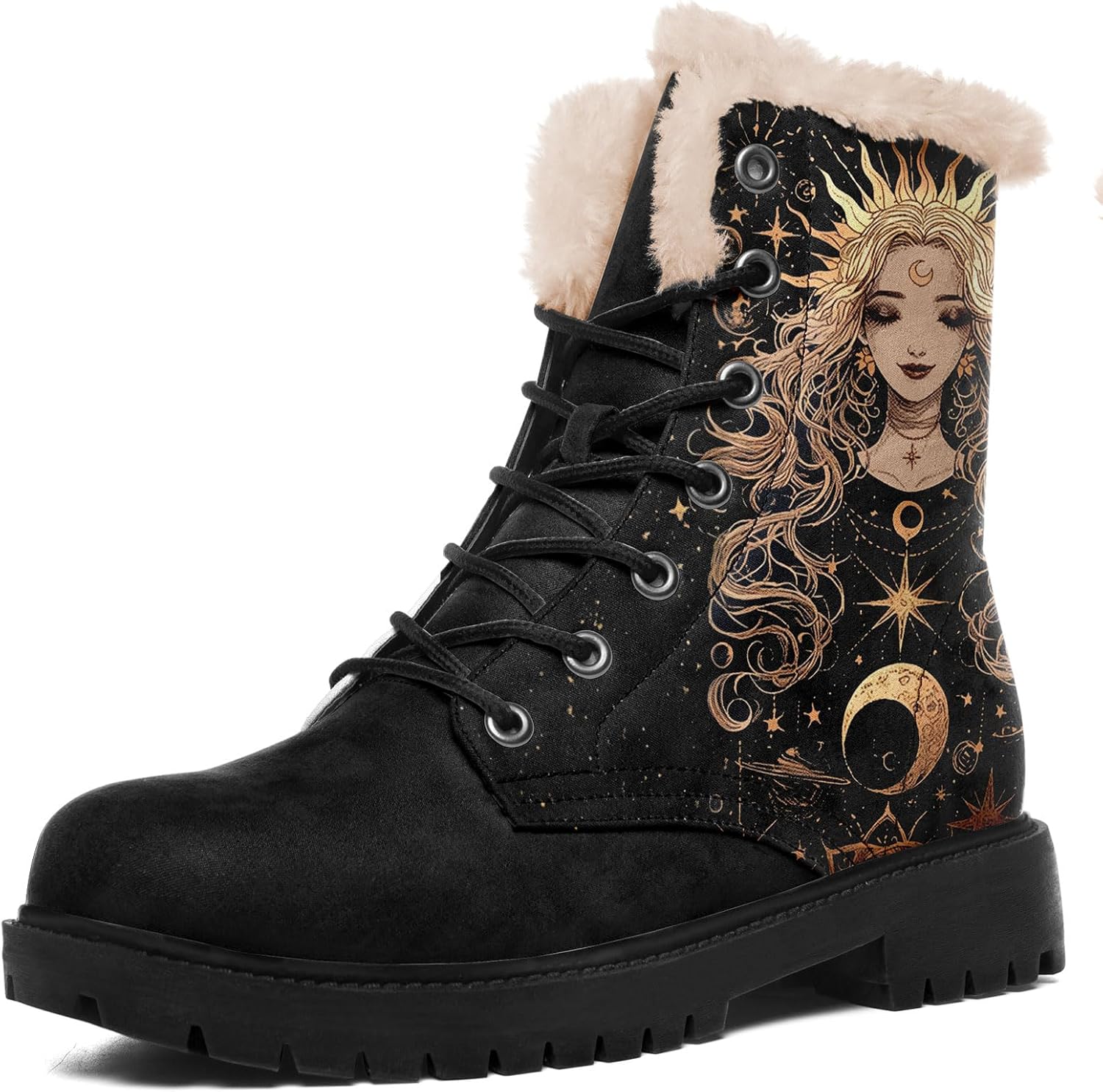 Женские и мужские зимние ботинки AWSOLE с узором Солнце и Луна и звездами, стильные снежные ботинки с меховой подкладкой, шнуровкой и комфортной подошвой, теплая обувь, черный/золотой
Женские и мужские зимние ботинки AWSOLE с узором Солнце и Луна и звездами, стильные снежные ботинки с меховой подкладкой, шнуровкой и комфортной подошвой, теплая обувь, черный/золотой