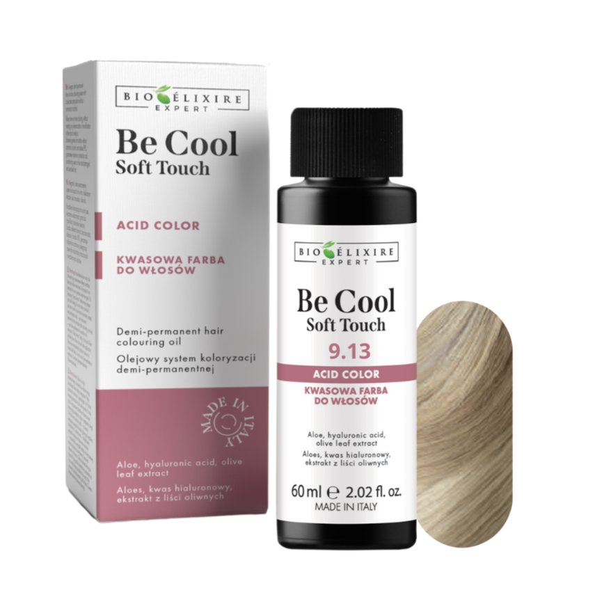 BIOELIXIRE Кислотная краска для волос Be Cool SOFT TOUCH - 9.13 Очень светлый золотисто-пепельный блондин - 60 мл
BIOELIXIRE Кислотная краска для волос Be Cool SOFT TOUCH - 9.13 Очень светлый золотисто-пепельный блондин - 60 мл