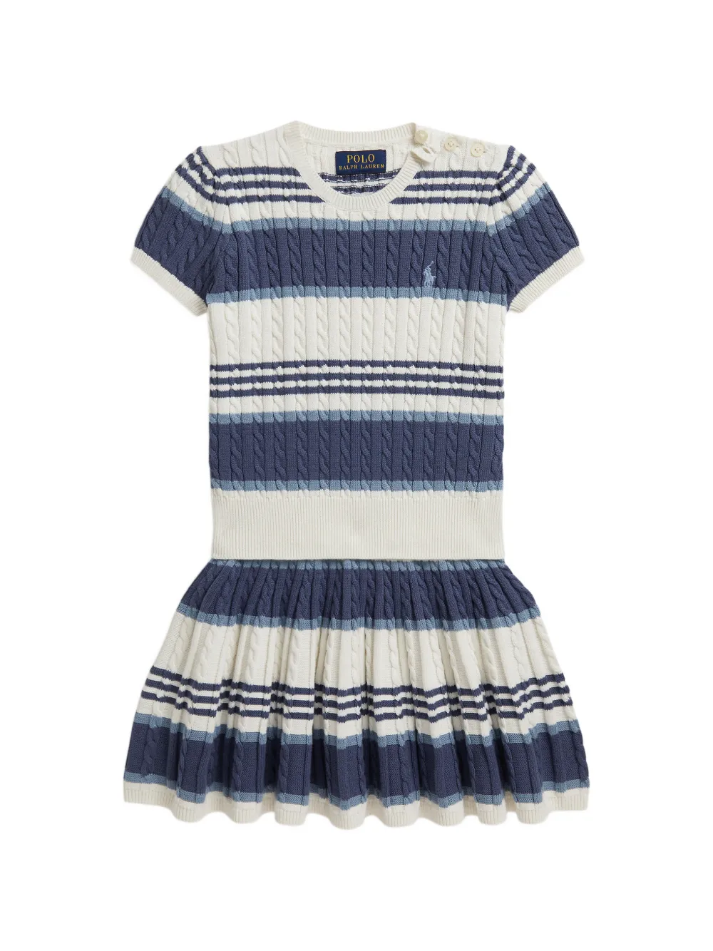 Комплект из топа и юбки фактурной вязки Polo Ralph Lauren Kids, синий
Комплект из топа и юбки фактурной вязки Polo Ralph Lauren Kids, синий