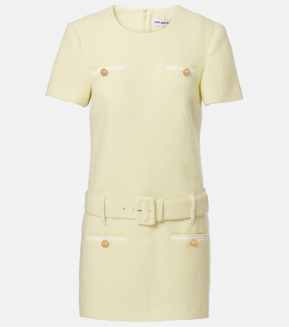 Мини-платье с поясом из букле Self-Portrait, желтый 
Мини-платье с поясом из букле Self-Portrait, желтый