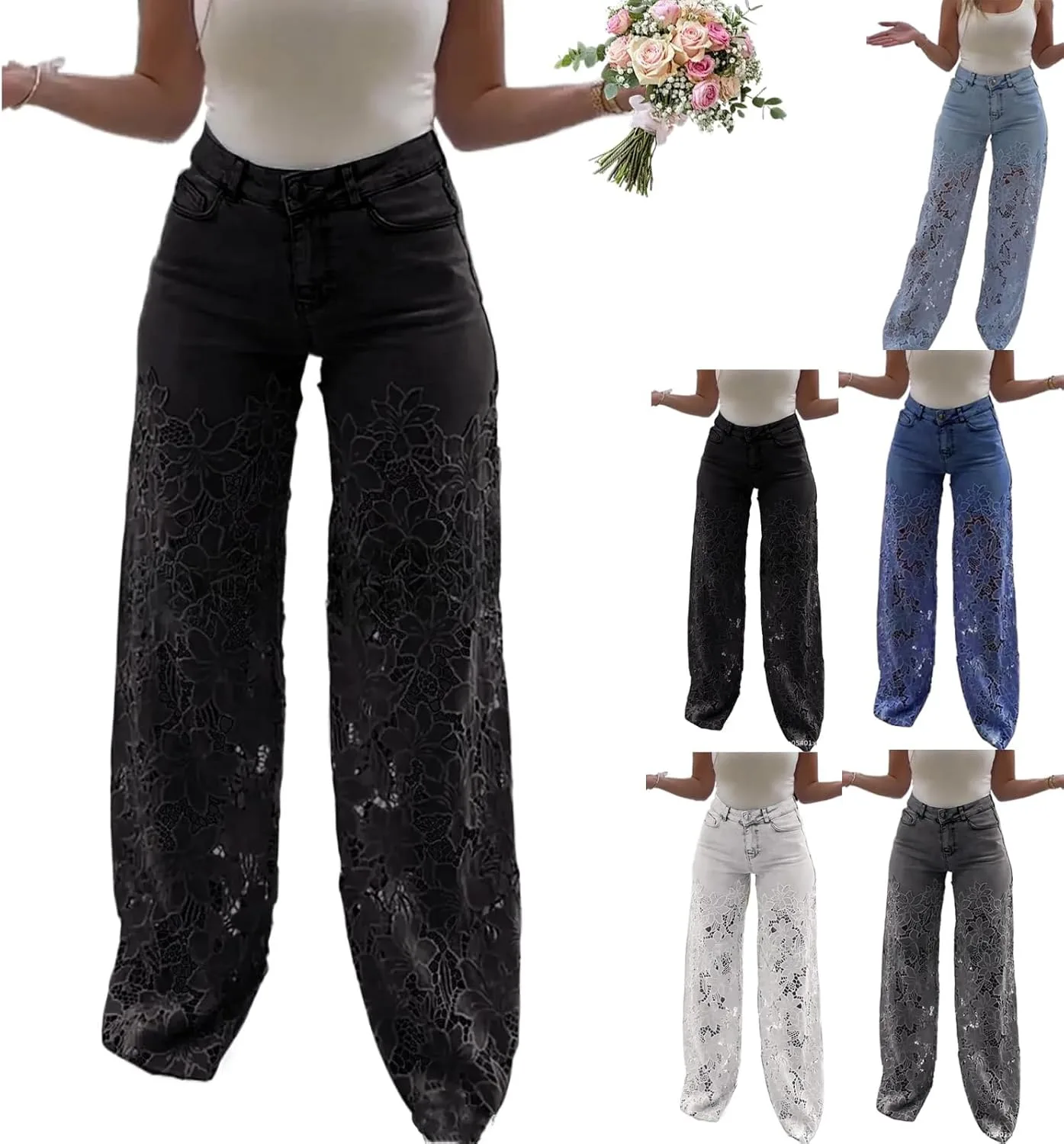 Женские джинсы с кружевной аппликацией, высокие, прямые, с цветочным декором
Женские джинсы с кружевной аппликацией, высокие, прямые, с цветочным декором