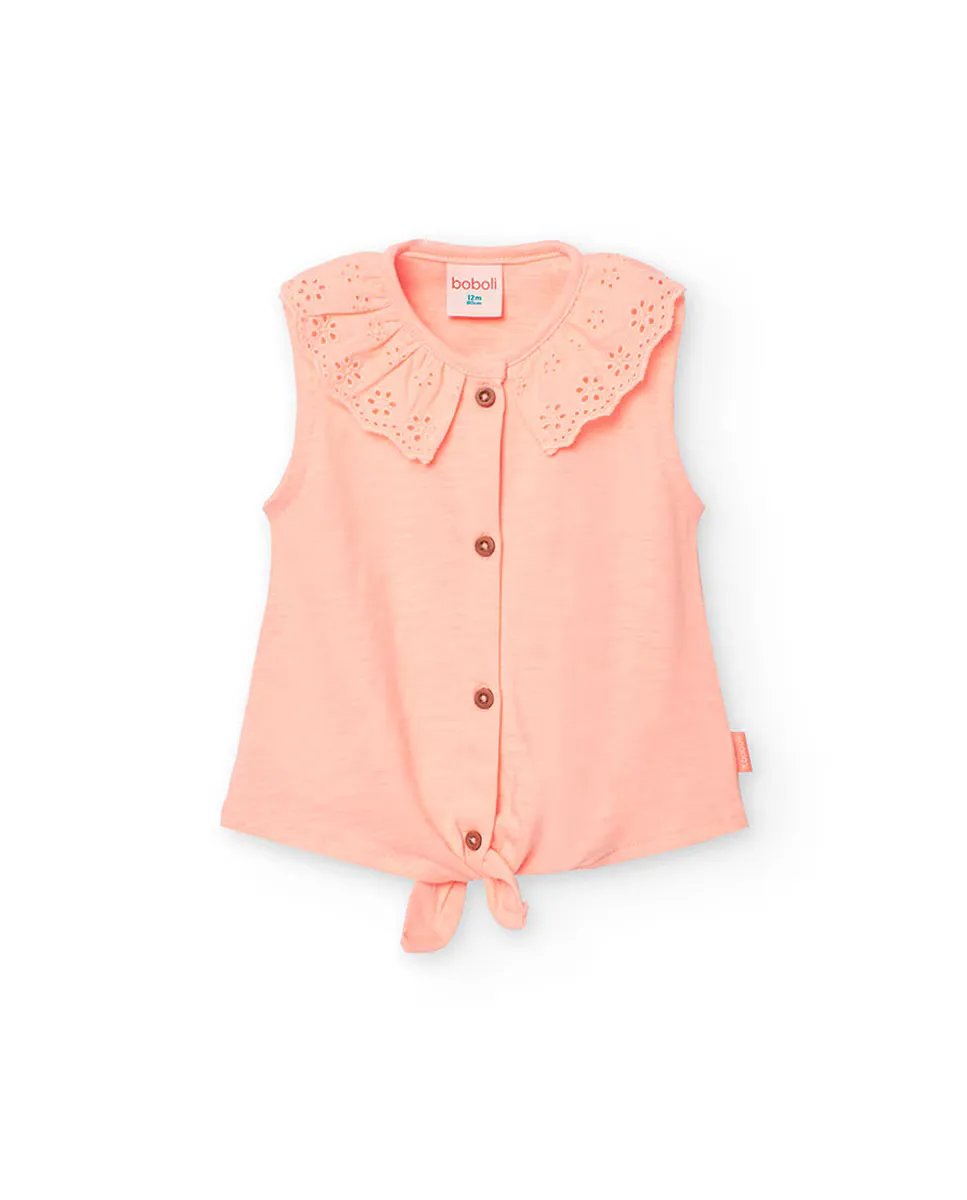 Футболка из хлопка для девочек с вышитым воротником с рюшами Boboli, цвет Salmón
Футболка из хлопка для девочек с вышитым воротником с рюшами Boboli, цвет Salmón