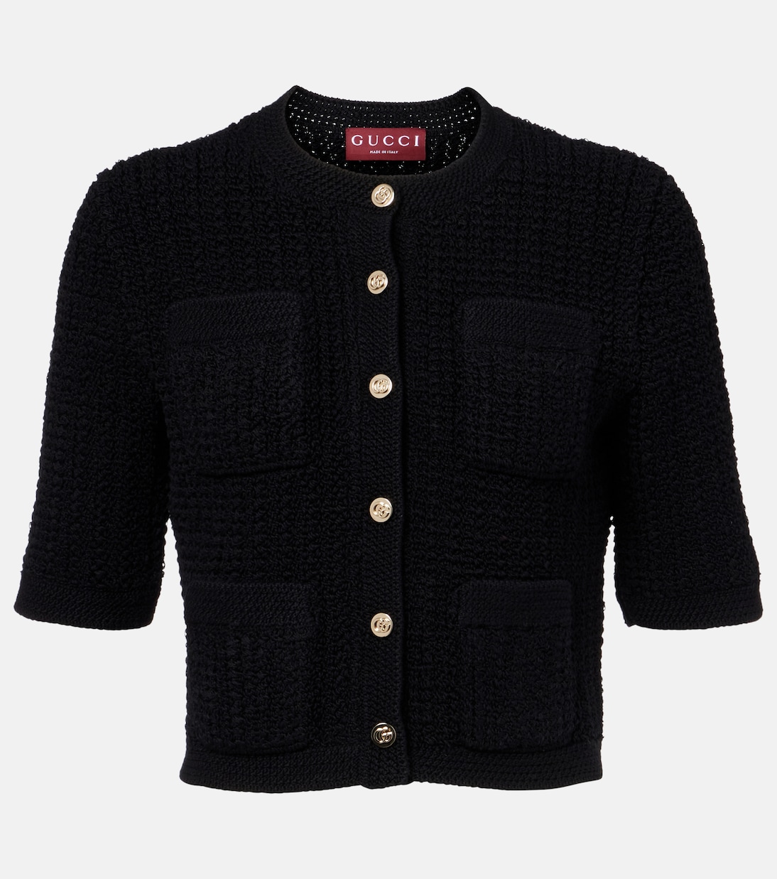 Укороченный кардиган из смесовой хлопковой ткани Gucci, черный
Укороченный кардиган из смесовой хлопковой ткани Gucci, черный