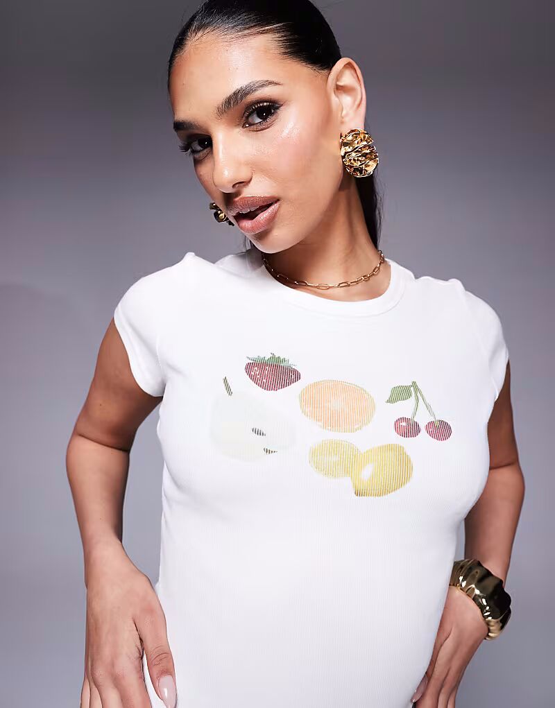 Футболка для малышей Princess Polly с фруктовым принтом в рубчик белого цвета 
Футболка для малышей Princess Polly с фруктовым принтом в рубчик белого цвета