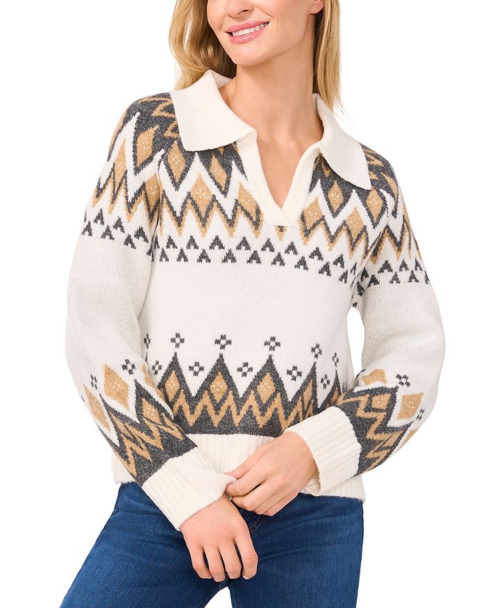 Вязаный свитер с воротником в стиле Fair Isle CeCe, белый
Вязаный свитер с воротником в стиле Fair Isle CeCe, белый