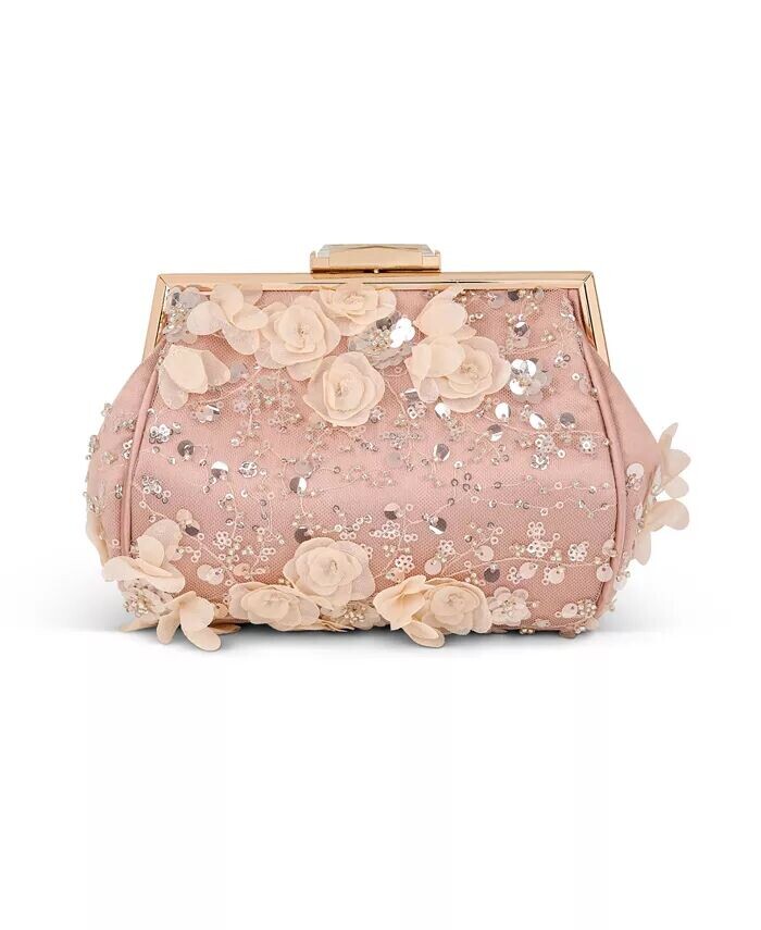 Женский атласный клатч из тюля с вышивкой и бисером Jewel Badgley Mischka, розовый