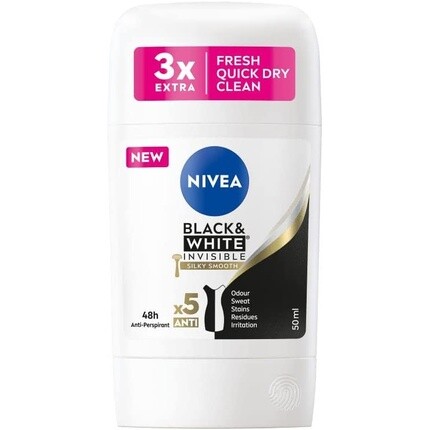 Антиперспирант-стик Black & White Invisible Silky Smooth 50 мл, Nivea
Антиперспирант-стик Black & White Invisible Silky Smooth 50 мл, Nivea