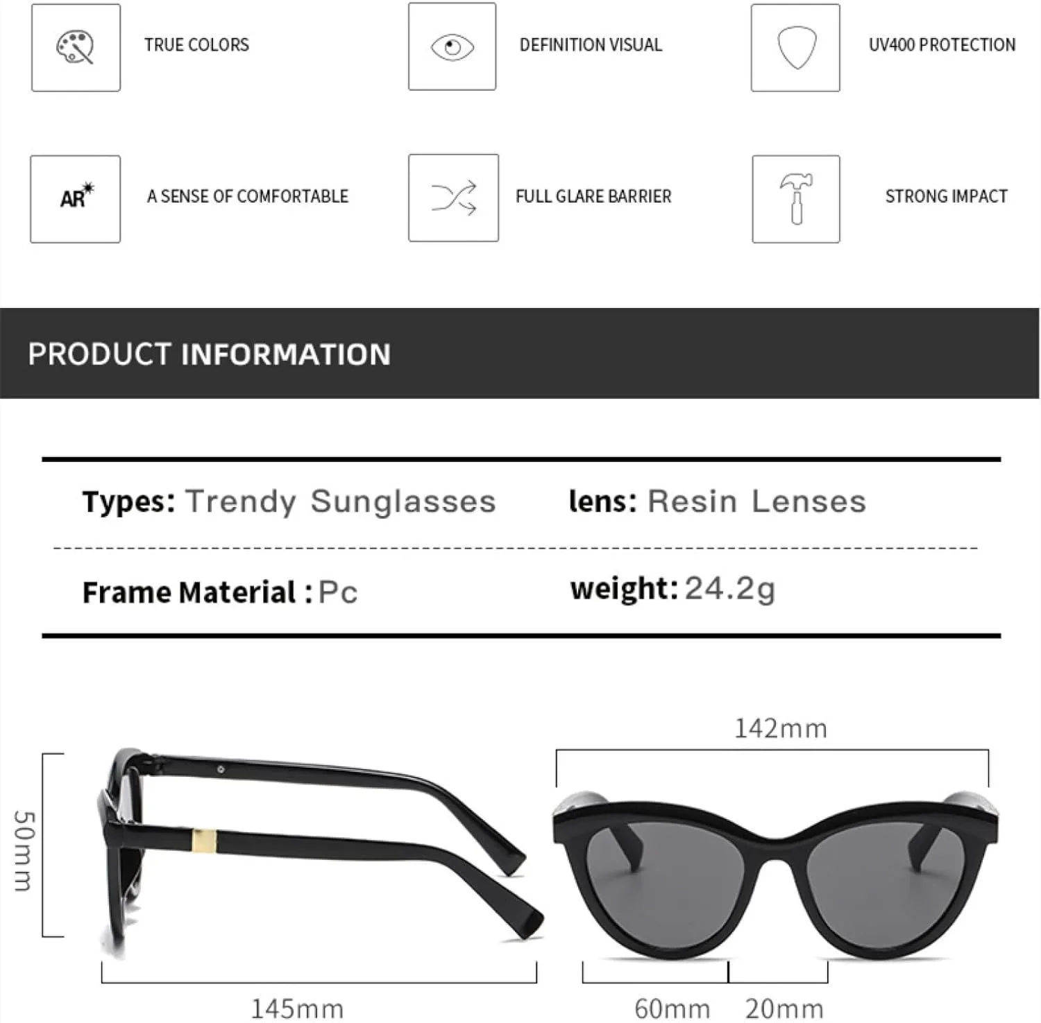 Модные солнцезащитные очки «кошачий глаз» для женщин и мужчин, премиум-класса, классические, для летних путешествий, с защитой от солнца UV400 TKKTLLT, Clear Clear
Модные солнцезащитные очки «кошачий глаз» для женщин и мужчин, премиум-класса, классические, для летних путешествий, с защитой от солнца UV400 TKKTLLT, Clear Clear