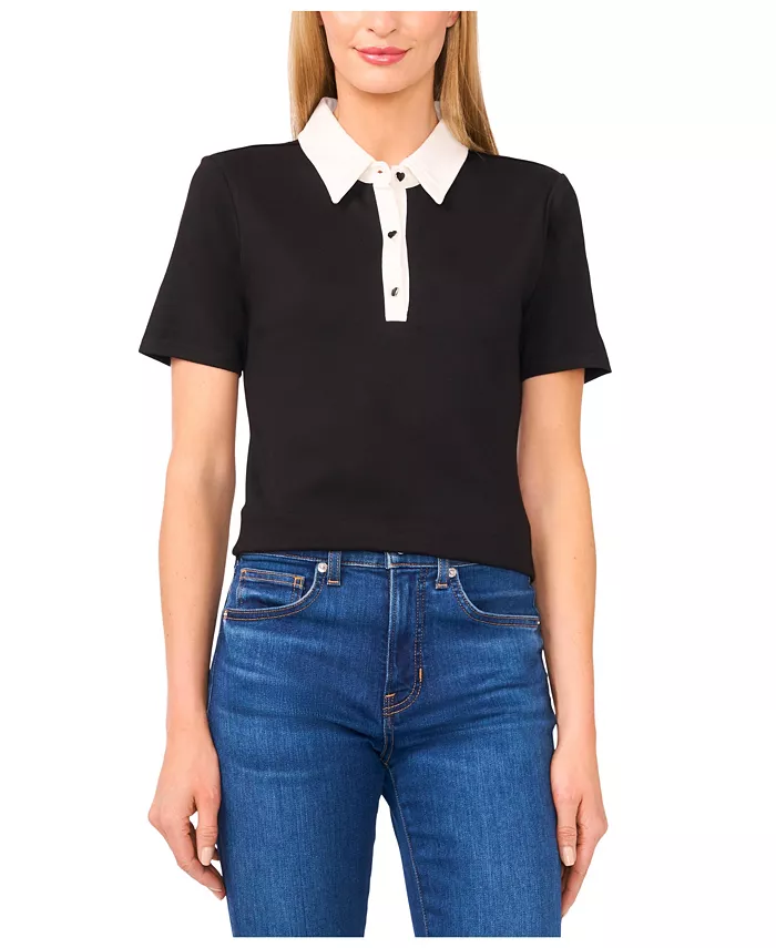 Женская поло с коротким рукавом и контрастным воротником CeCe, черный
Женская поло с коротким рукавом и контрастным воротником CeCe, черный