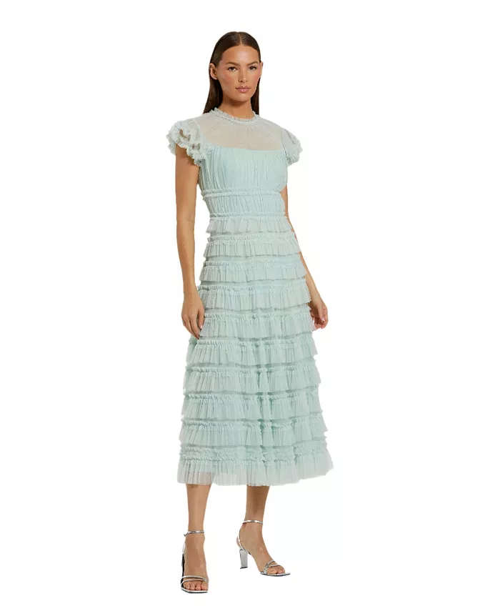 Женское платье миди с однотонной сеткой в горошек с микро-оборками и высоким воротом Mac Duggal, зеленый
Женское платье миди с однотонной сеткой в горошек с микро-оборками и высоким воротом Mac Duggal, зеленый