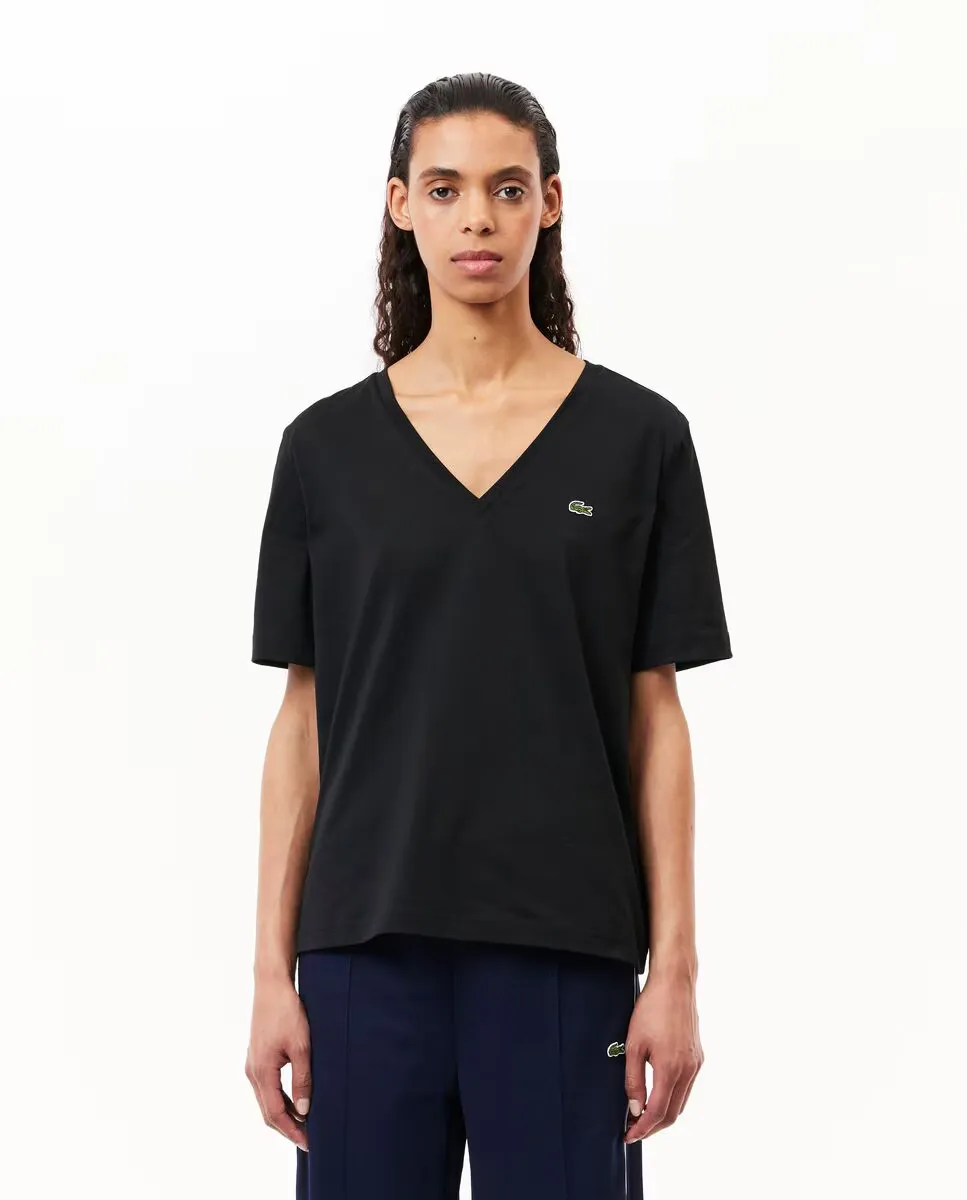 Женская футболка свободного кроя с V-образным вырезом из мягкого хлопкового трикотажа с короткими рукавами Lacoste, чёрный
Женская футболка свободного кроя с V-образным вырезом из мягкого хлопкового трикотажа с короткими рукавами Lacoste, чёрный