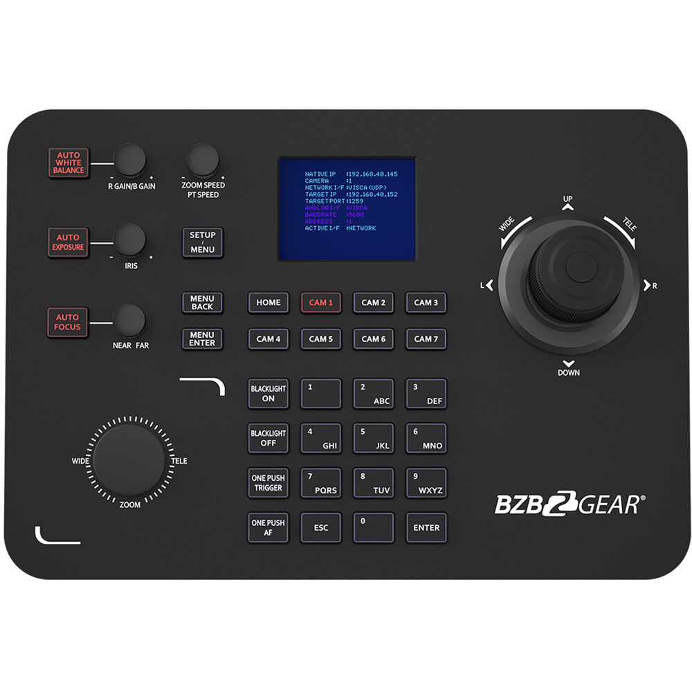 Универсальный усовершенствованный PTZ-контроллер BZBGEAR IP/RS-232/422 с джойстиком (3-го поколения)
Универсальный усовершенствованный PTZ-контроллер BZBGEAR IP/RS-232/422 с джойстиком (3-го поколения)