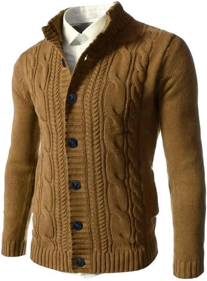 Мужской кардиган с воротником стойкой, кабельная вязка, на пуговицах Wekumgy
Мужской кардиган с воротником стойкой, кабельная вязка, на пуговицах Wekumgy