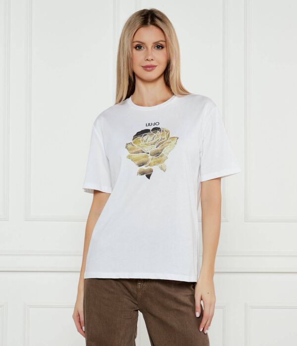 Футболка Liu Jo Regular Fit с принтом, белый / золотой / черный 
Футболка Liu Jo Regular Fit с принтом, белый / золотой / черный