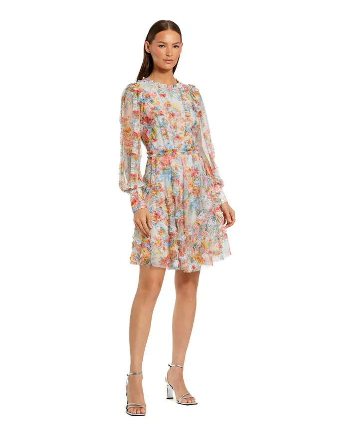 Женское мини-платье с цветочным принтом и оборками из сетки с высоким воротом Mac Duggal, синий
Женское мини-платье с цветочным принтом и оборками из сетки с высоким воротом Mac Duggal, синий