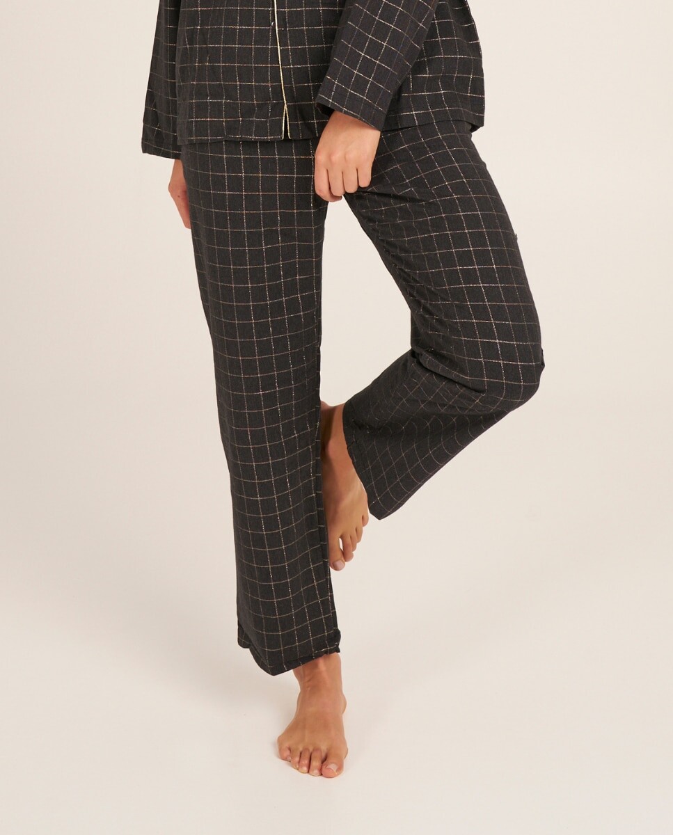 Женские пижамные штаны в золотую клетку на черном фоне Bohodot, черный 
Женские пижамные штаны в золотую клетку на черном фоне Bohodot, черный