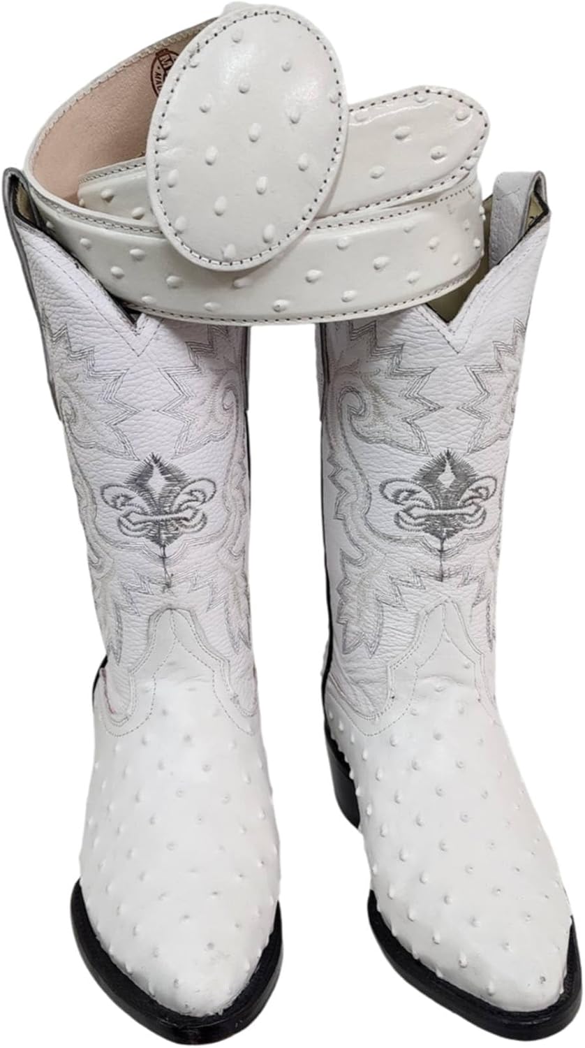 Мужские ковбойские сапоги Dona Michi Mens Western из кожи страуса белого цвета с принтом и подходящим ремнем
Мужские ковбойские сапоги Dona Michi Mens Western из кожи страуса белого цвета с принтом и подходящим ремнем