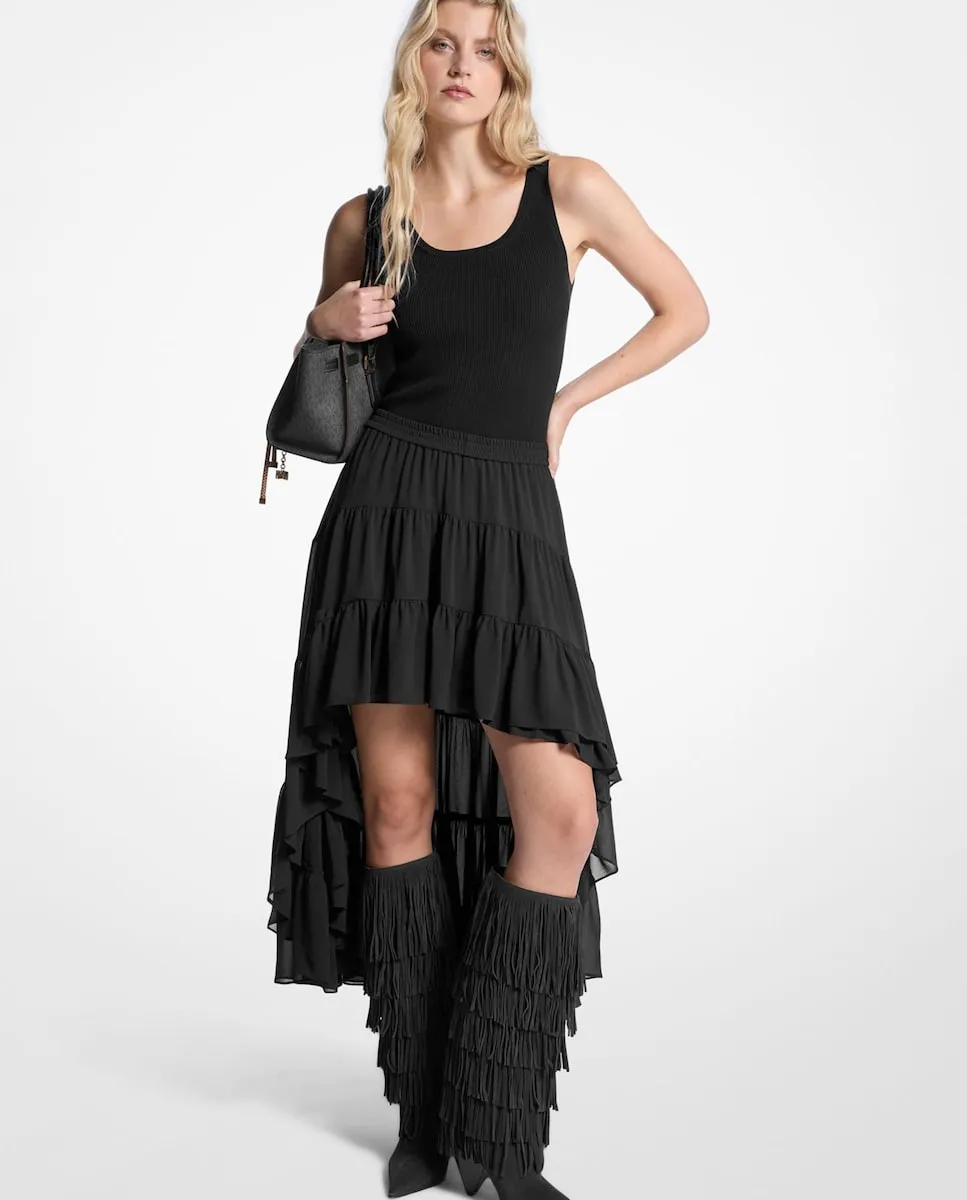 Юбка из жатого шифона с асимметричным подолом и оборками Michael Michael Kors, черный
Юбка из жатого шифона с асимметричным подолом и оборками Michael Michael Kors, черный