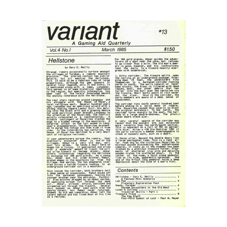 Журнал Vol. 4, #1 "Hellstone Scenario, Random Encounters in the Old West, Four-Fold Symbol of Luck", Variant Magazine
Журнал Vol. 4, #1 "Hellstone Scenario, Random Encounters in the Old West, Four-Fold Symbol of Luck", Variant Magazine