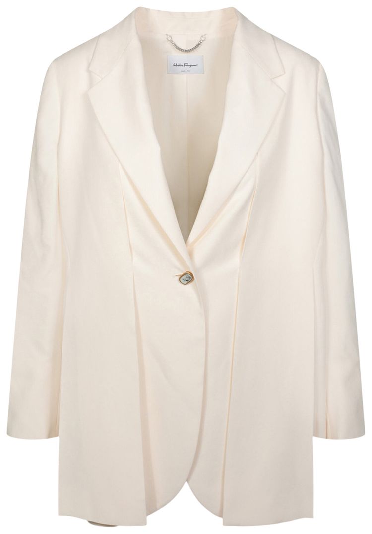 Шелковый блейзер Ferragamo с одной пуговицей, белый
Шелковый блейзер Ferragamo с одной пуговицей, белый