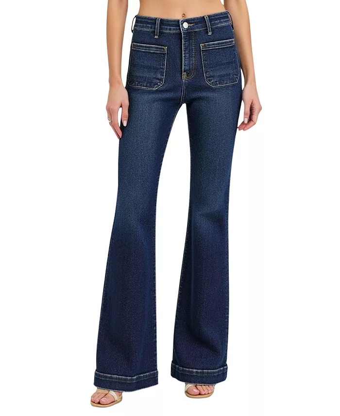 Женские джинсы с высокой талией и расклешенным кроем, накладными карманами спереди Modenaire, синий 
Женские джинсы с высокой талией и расклешенным кроем, накладными карманами спереди Modenaire, синий