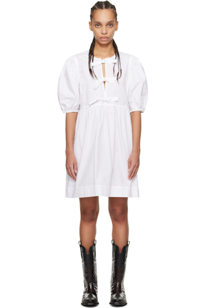 Белое хлопковое поплиновое мини-платье с завязками GANNI
Белое хлопковое поплиновое мини-платье с завязками GANNI