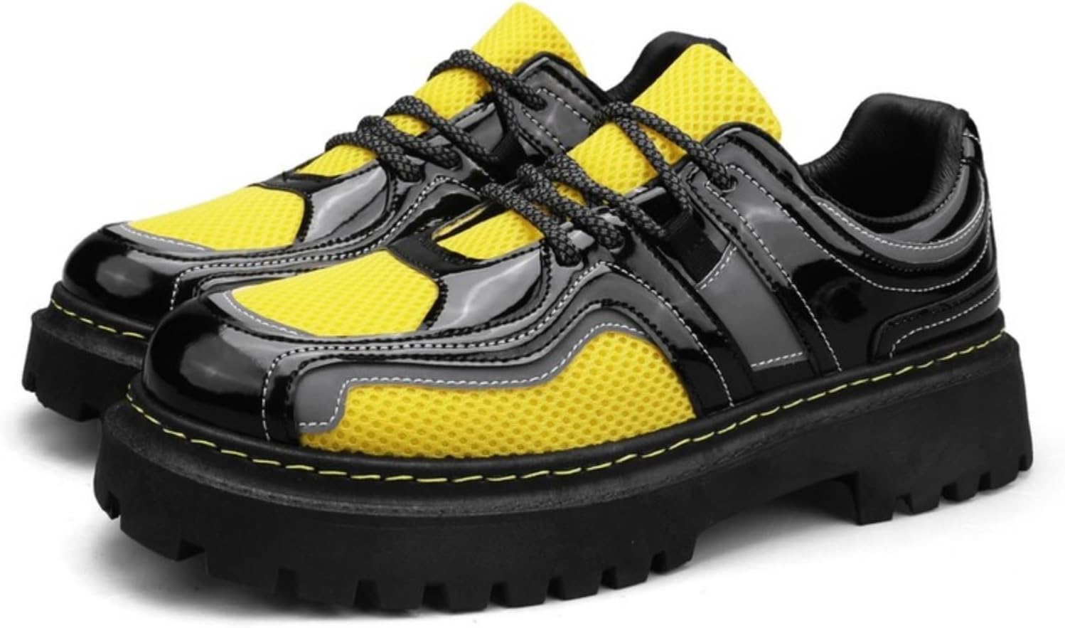 Мужские кроссовки-оксфорды на шнуровке с современной массивной подошвой, верх из дышащей сетки и кожи, противоскользящая подошва для городской повседневной носки и ежедневных поездок Kelibasi, черный/желтый
Мужские кроссовки-оксфорды на шнуровке с современной массивной подошвой, верх из дышащей сетки и кожи, противоскользящая подошва для городской повседневной носки и ежедневных поездок Kelibasi, черный/желтый