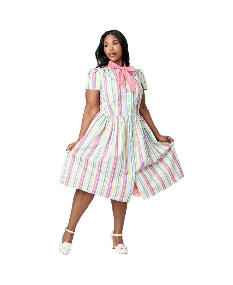Платье-трапеция Cora больших размеров Unique Vintage, Rainbow pastel stripe
Платье-трапеция Cora больших размеров Unique Vintage, Rainbow pastel stripe