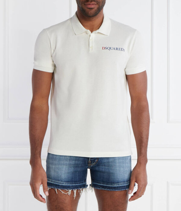Футболка поло мужская Dsquared2 облегающего кроя с логотипом бренда, экрю 
Футболка поло мужская Dsquared2 облегающего кроя с логотипом бренда, экрю