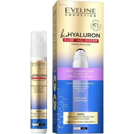 Biohyaluron 3X Retinol System Гель против морщин в рулонах для области под глазами 15 мл, Eveline Cosmetics 
Biohyaluron 3X Retinol System Гель против морщин в рулонах для области под глазами 15 мл, Eveline Cosmetics