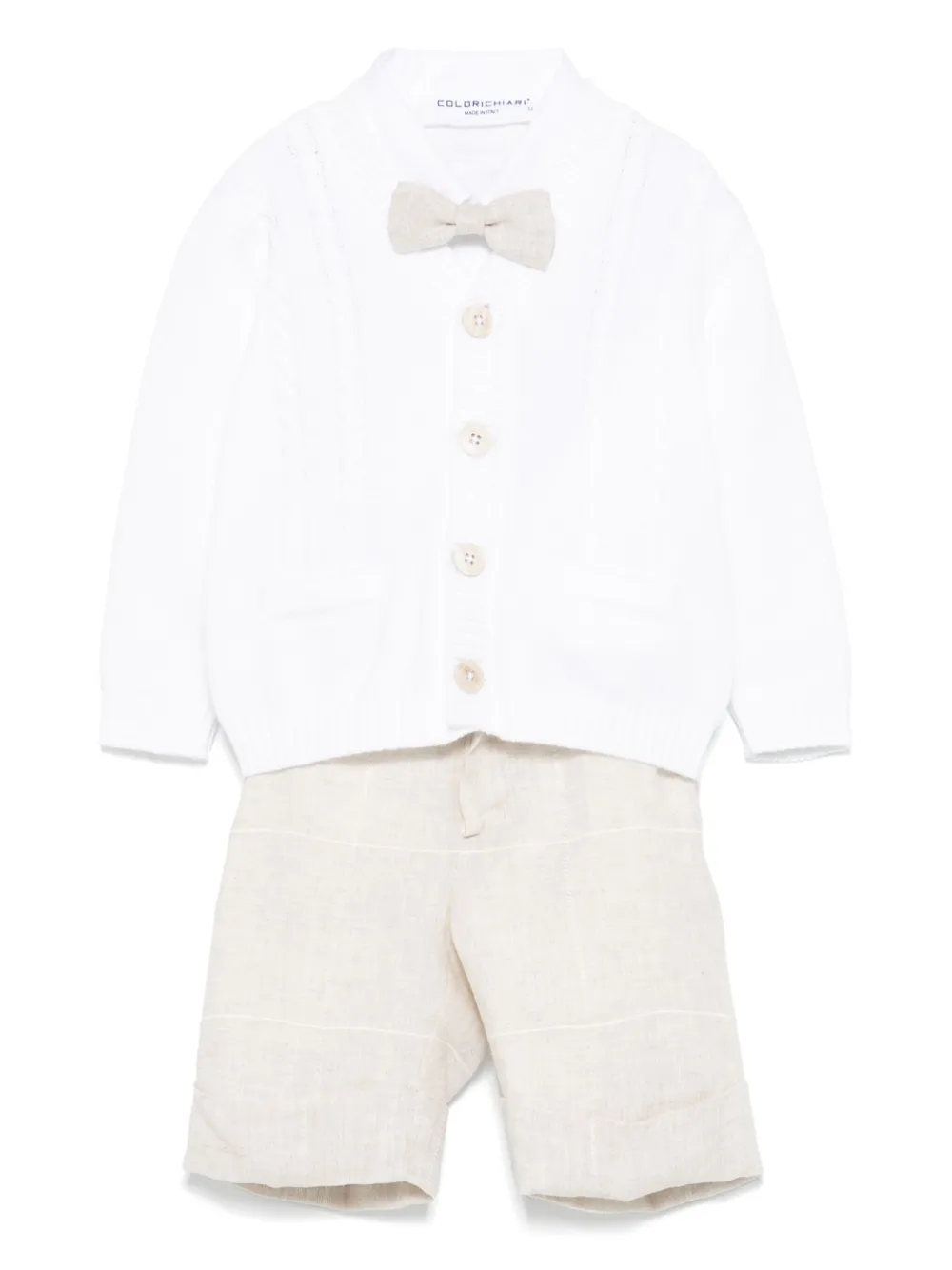 Комплект из шортов, рубашки и кардигана в полоску Colorichiari, белый 
Комплект из шортов, рубашки и кардигана в полоску Colorichiari, белый