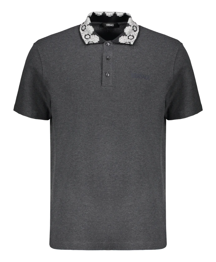 Хлопковая рубашка-поло с вышитым логотипом Versace, серый
Хлопковая рубашка-поло с вышитым логотипом Versace, серый
