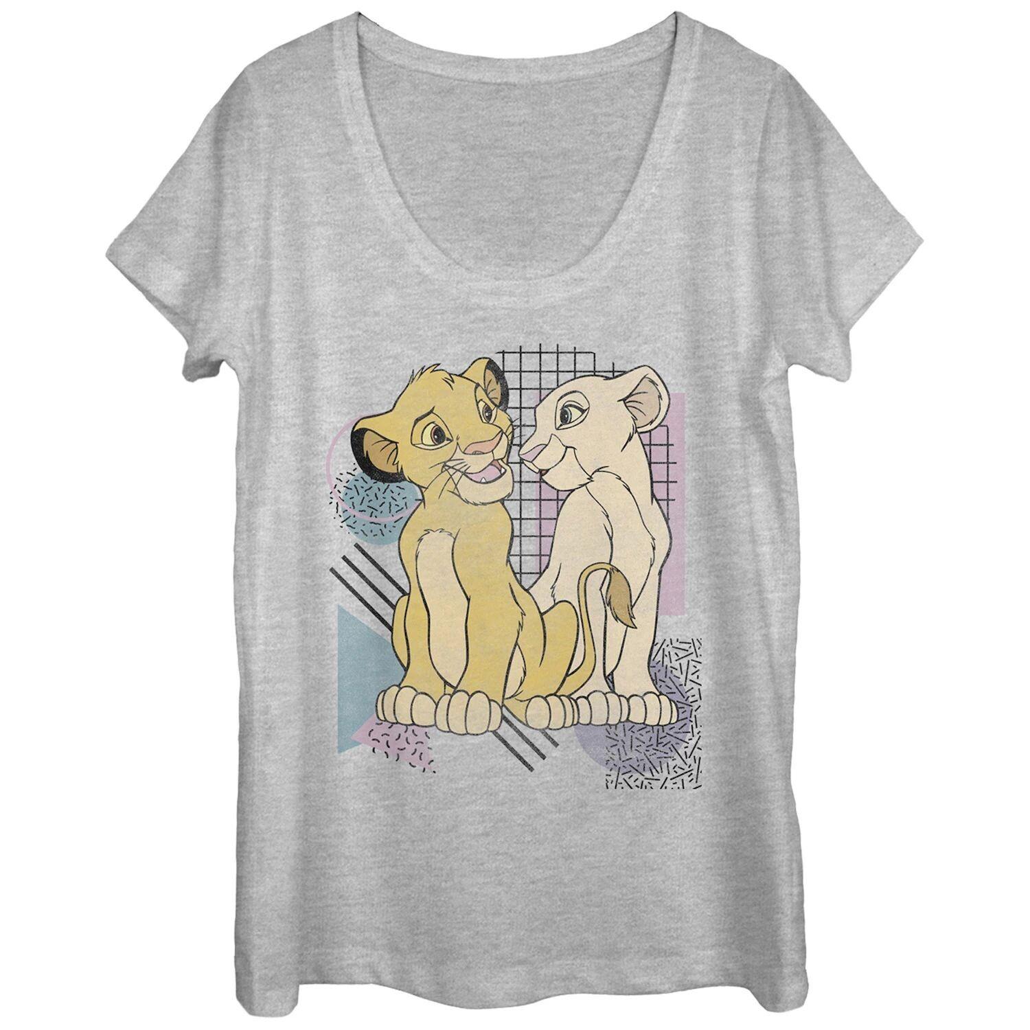 Футболка с овальным вырезом ко Дню святого Валентина, изображающая Симбу и Налу из мультфильма «Король Лев» Диснея. Licensed Character, Серый, Футболка с овальным вырезом ко Дню святого Валентина, изображающая Симбу и Налу из мультфильма «Король Лев» Дисн