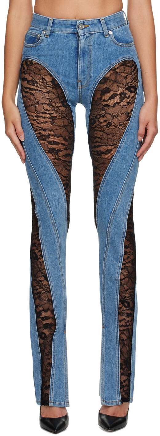Синие кружевные джинсы Mugler 
Синие кружевные джинсы Mugler