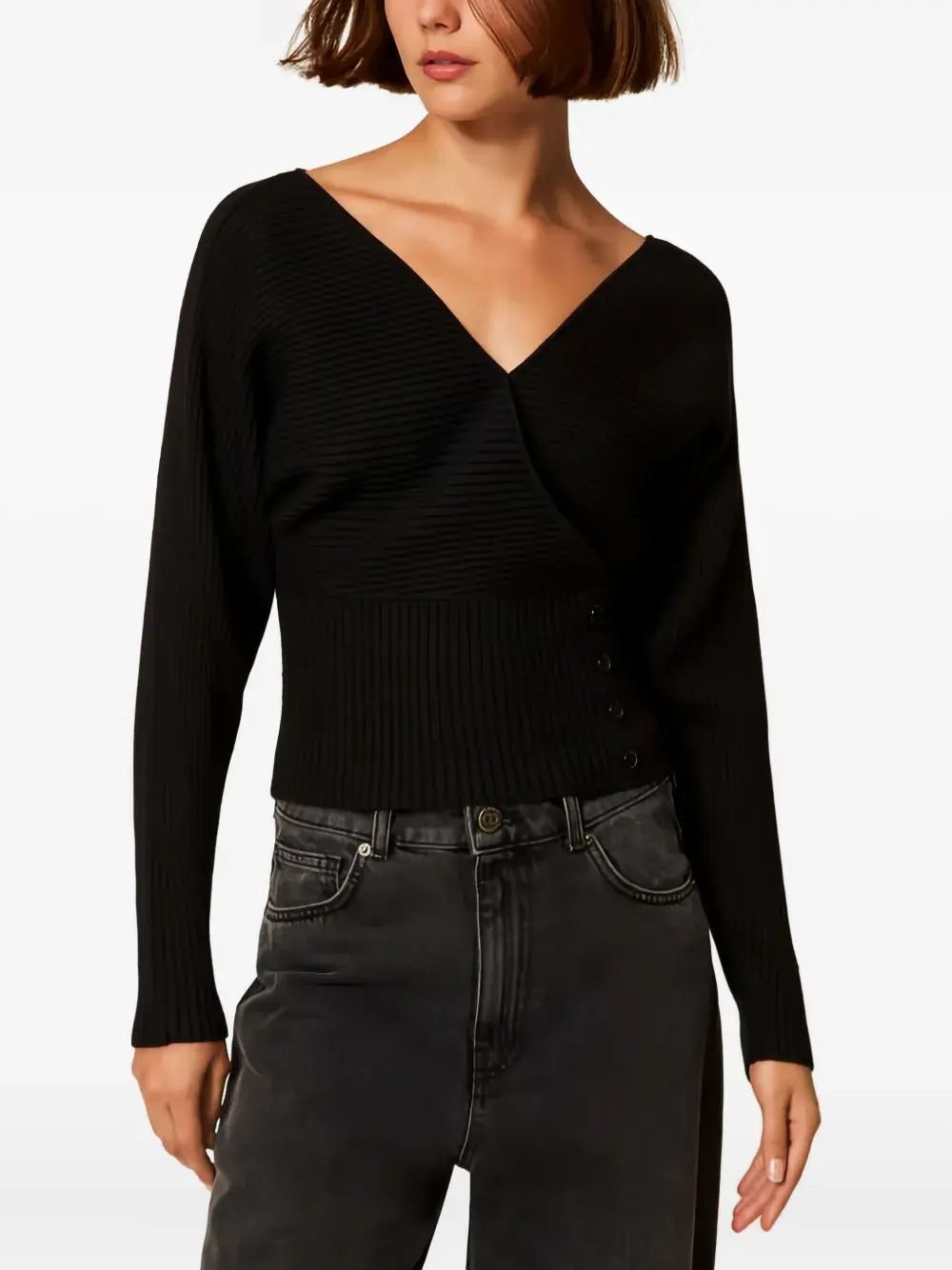 Свитер с перекрестным фасоном и рубчатой вязкой TWINSET, черный
Свитер с перекрестным фасоном и рубчатой вязкой TWINSET, черный