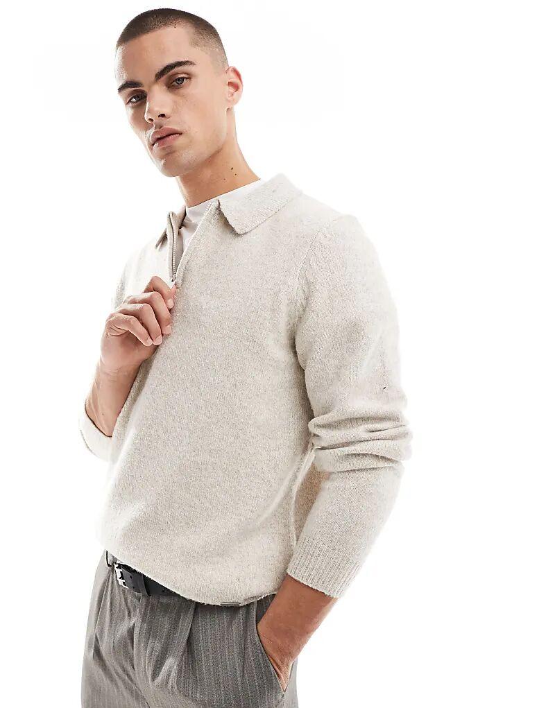 Трикотажный джемпер-поло на молнии цвета экрю Threadbare
Трикотажный джемпер-поло на молнии цвета экрю Threadbare