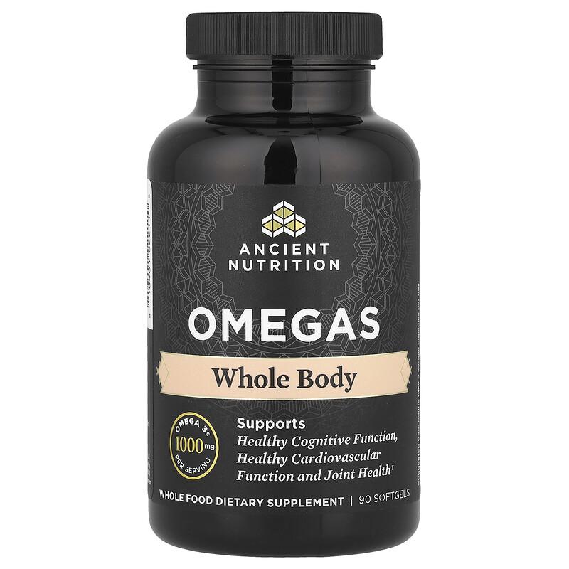 Ancient Nutrition, Omegas, для всего тела, 1000 мг, 90 капсул (333 мг в каждой капсуле)
Ancient Nutrition, Omegas, для всего тела, 1000 мг, 90 капсул (333 мг в каждой капсуле)