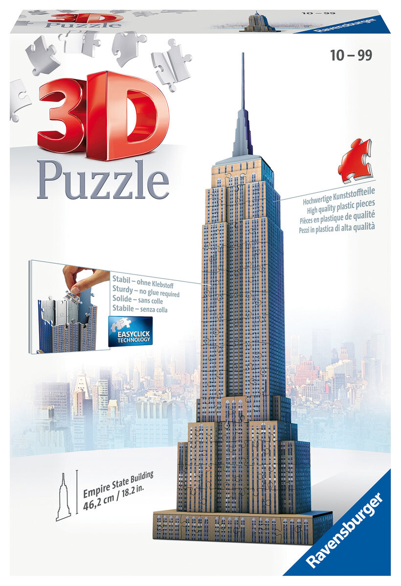 Пазл Ravensburger, 3D, Здания, Эмпайр Стейт Билдинг, 216 шт.
Пазл Ravensburger, 3D, Здания, Эмпайр Стейт Билдинг, 216 шт.