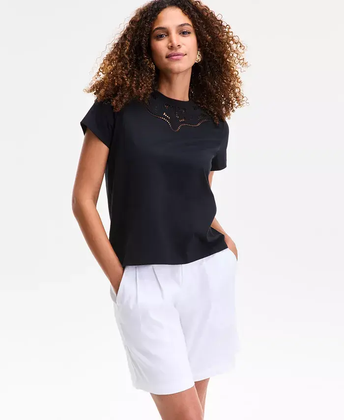 Женская хлопковая футболка с коротким рукавом и ажурной строчкой I.N.C. International Concepts, черный
Женская хлопковая футболка с коротким рукавом и ажурной строчкой I.N.C. International Concepts, черный